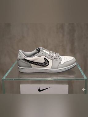 New AJ 1 Gray Leather Nike Luxury Shoes w/Box